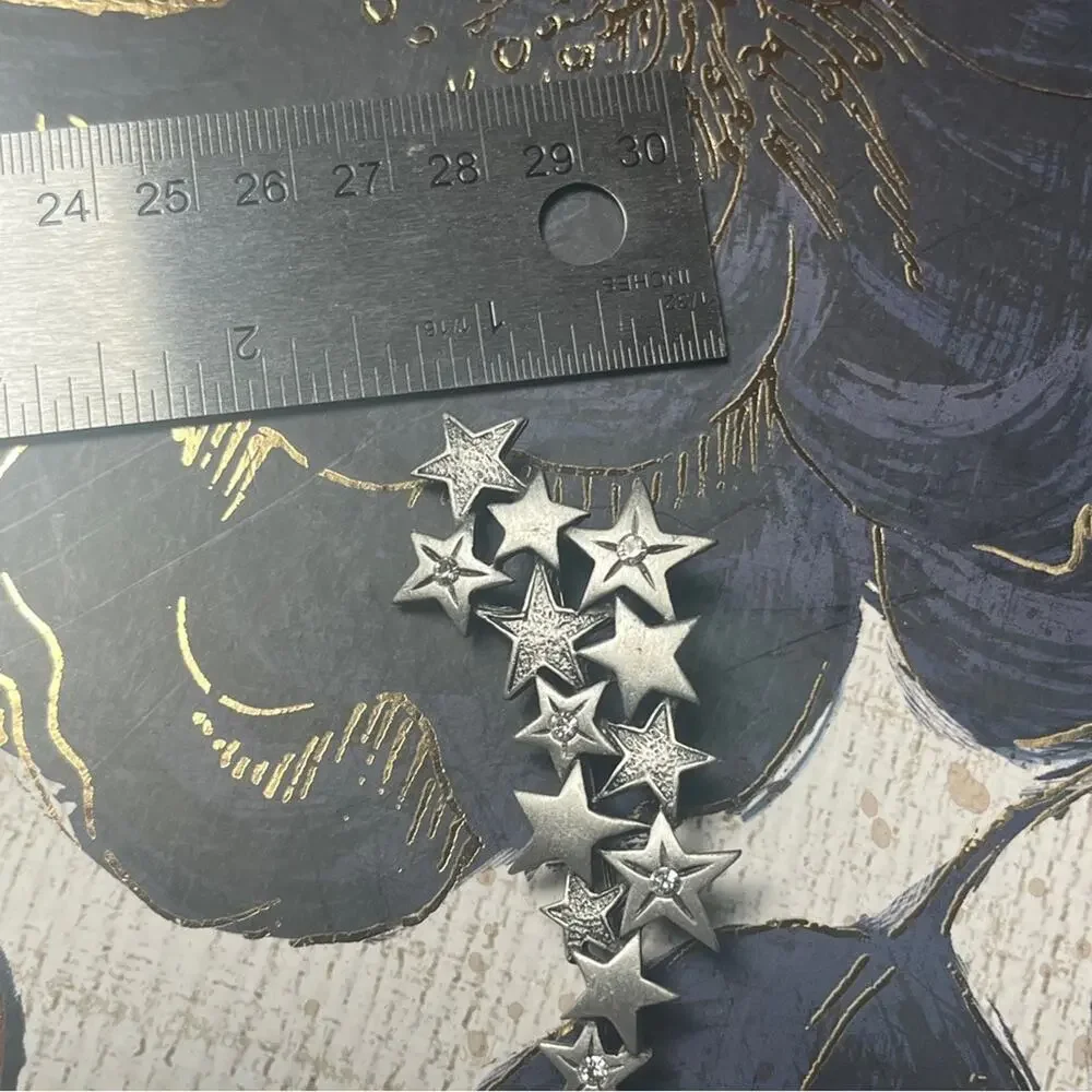 Vintage 80s 1980s Large J J Jonette Silver Star Crystal Brooch Pin D2